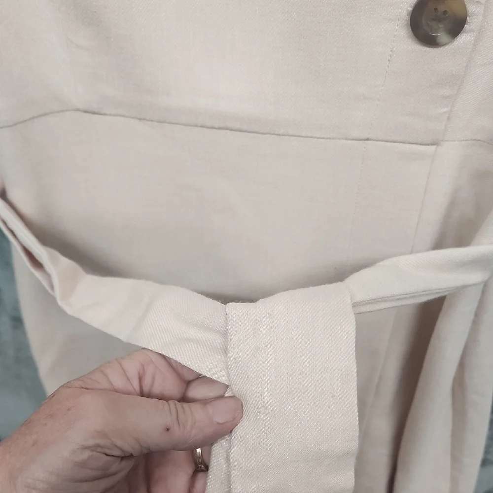 Ann Taylor Linen Cream Buttoned Midi Dress - Picture 4 of 8
